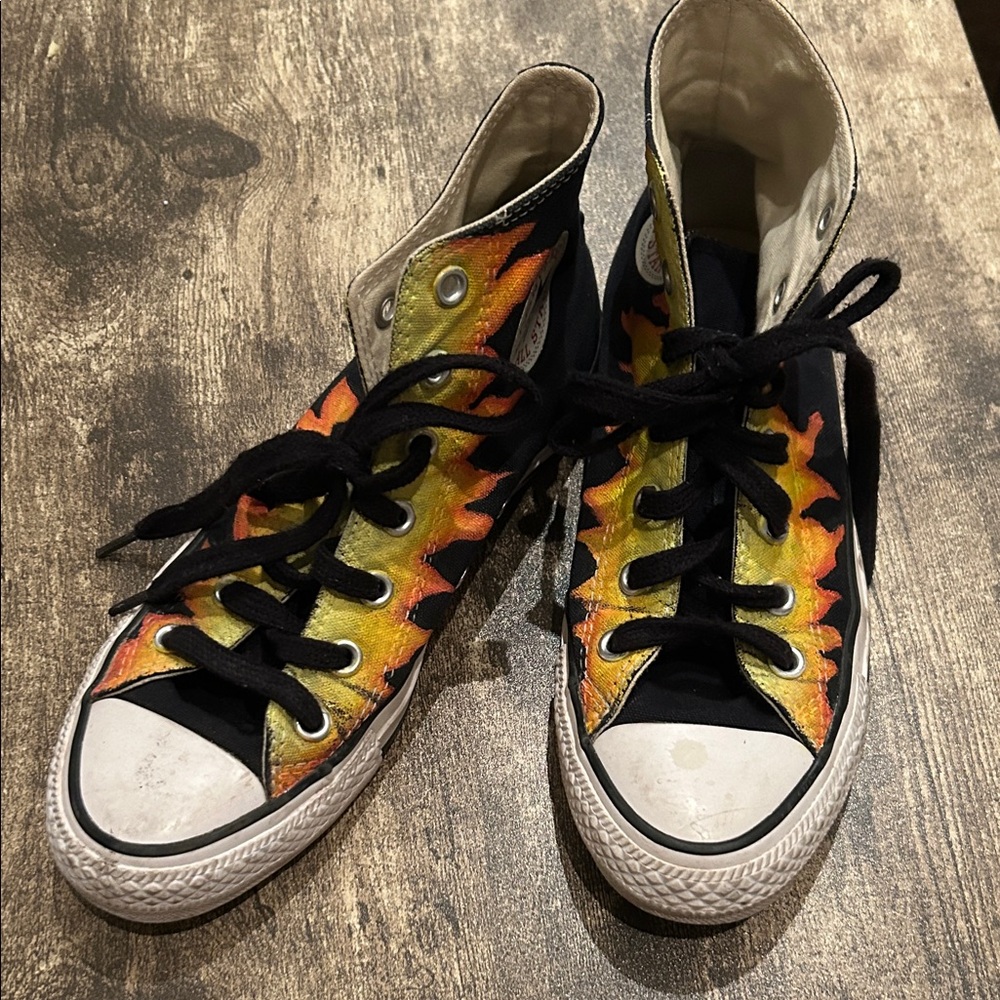 Converse Black and Yellow Flame High-Tops